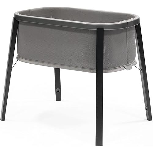 Stokke Snoozi Bassinet, Graphite Grey - Grows with Babies from Birth to 9 Months - Portable, Lightweight Design - Includes Firm Mattress
