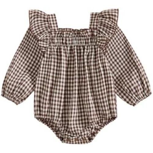 Infant Baby Girl Clothes Fall Plaid Ruffle Long Sleeve Smocked Romper