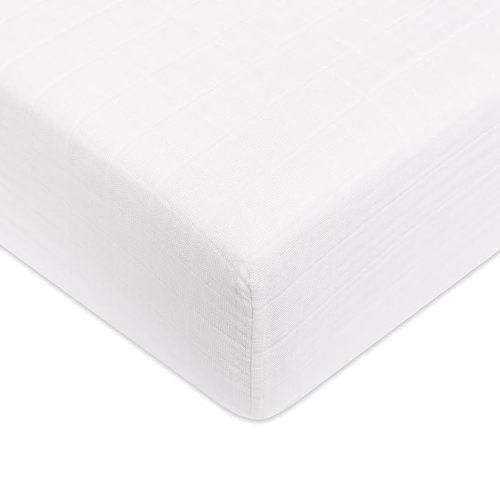 babyletto 100% Organic Cotton Crib Sheet, GOTS-Certified, Fitted 360°, Ultra-Soft and Breathable Muslin - Plain White