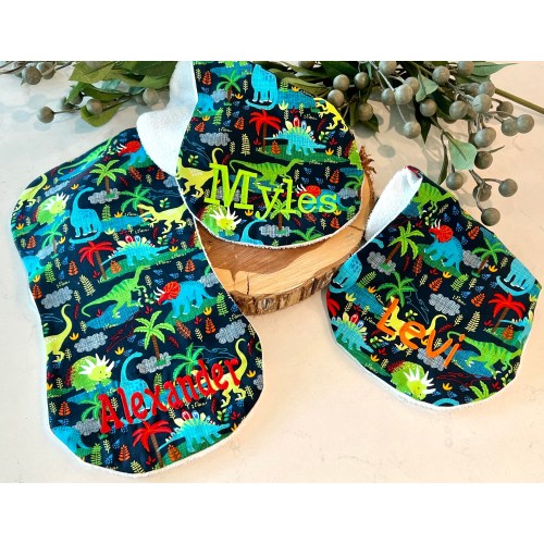 Personalized Dinosaur Burp Cloth l Baby Burp Clothsl Monogram| Embroidered | Dinosaur Pattern l Baby Boy|Baby Girl Gift l Dinosaur Nursey