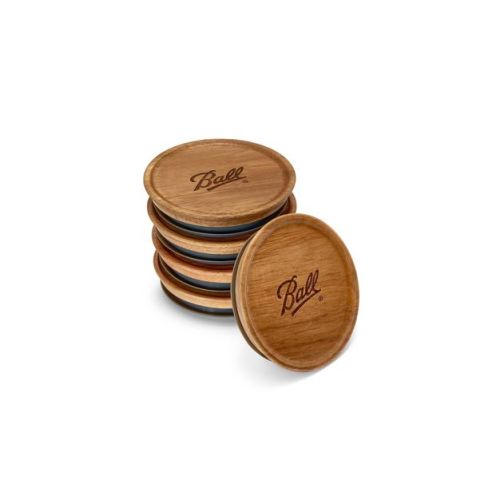 Ball 5pk Wooden Storage Lids, Wide Mouth: Hardwood Canning Lids for Ball Mason Jars, Brown, Spot Clean, 3.5" Neck Diameter