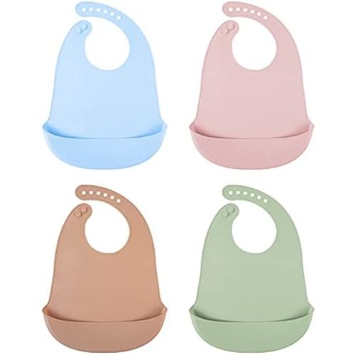Silicone Baby Bibs, 4 Pcs Adjustable for Girls & Boys