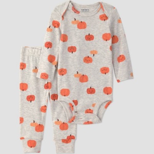 Carter's Just One You® Baby Halloween 2pc Pumpkins Bodysuit and Pants Set - Orange/Gray 12M