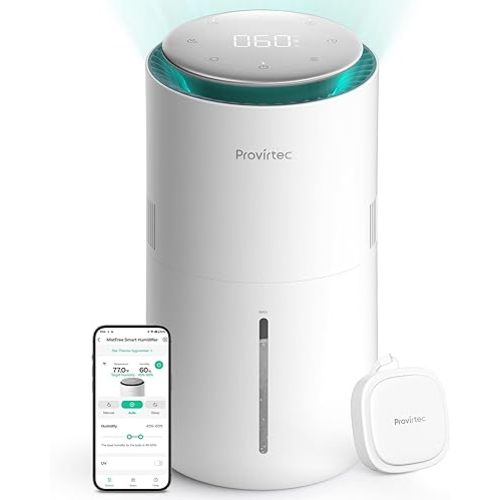 MistFree Smart Humidifier for Bedroom, Evaporative Humidifier No White Dust, Auto Humidity & APP Control, 3L Water Tank Easy to Clean, Sleep Mode, Timing, Humidifiers for Nursery, Baby (White)