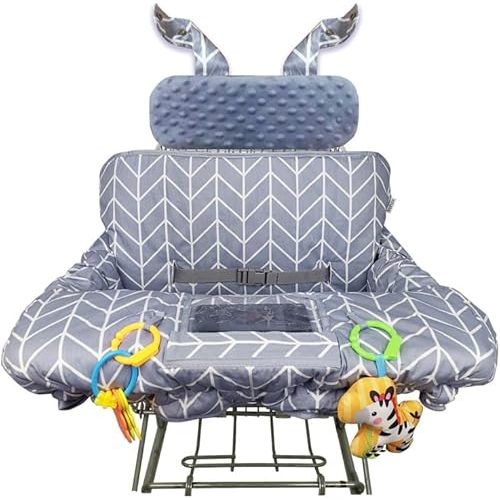 ICOPUCA Shopping Cart Cover for Baby, 2 in 1 cart Cover for Babies N high Chair Cover, Padded Grocery cart seat Cover for Baby Girl boy, with Extra Detachable Cushion, Grey;