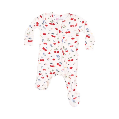 Watercolor Cherries Gingham Zip Footie, Newborn