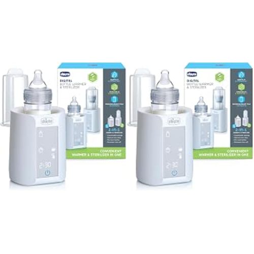 Chicco Digital Bottle Warmer & Sterilizer for Baby Bottles, Baby Food Jars, and Milk Bags | Eliminates 99.9% of Germs | 4 Heating Options | Digital Touchscreen | Automatic Shut-Off & Sound Alert