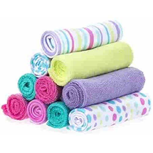 Spasilk Washcloth Wipes Set for Newborn Boys and Girls, Soft Terry Washcloth Set, Pack of 10, Aqua Bubbles, (010-1201)