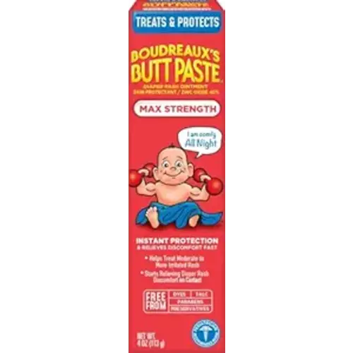 Boudreaux’s Butt Paste Max Strength Diaper Rash Cream for Baby, Ointment With Zinc Oxide, 4 oz Tube