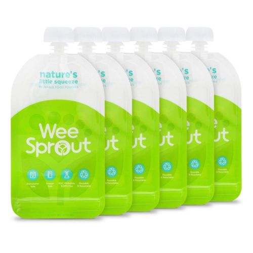 WeeSprout Double Zipper Reusable Food Pouches, 6-Pack - Green, 5 Fl Oz