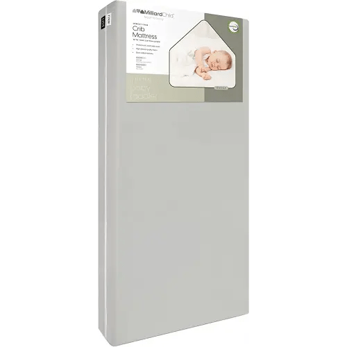 Milliard Memory Foam Crib Mattress, New Edition, Flip Technology, Firm Side for Baby and Soft Side for Toddler - 100% Cotton Cover, Made in The USA, 5.5x52x27.5 in.