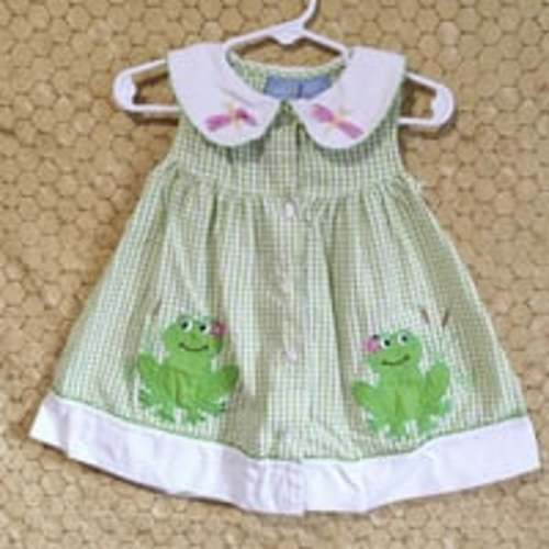 Baby Crew Vintage Dress Size 18 Mo Frogs Cattails Seersucker Peter Pan Collar