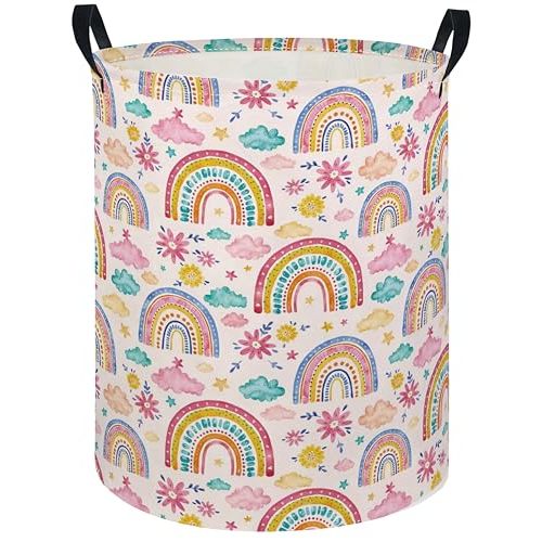 LATOGHIVE Baby Laundry Hamper kids laundry Basket Waterproof Laundry Bag for Bedroom Clothes Organizer Room Dcor(Pink Rainbow)