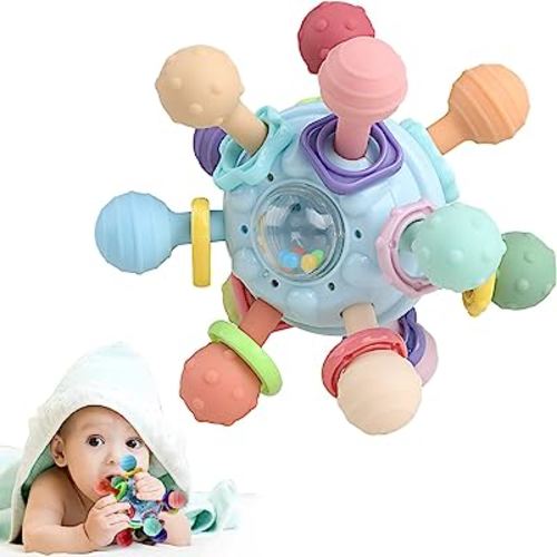 Baby Teething Toys - Infant Sensory Chew Rattles Toys - Newborn Montessori Learning Developmental Toy - Teethers for Babies 0 3 6 9 12 18 Months - Shower Gifts for 1 2 One Two Year Old Girls Boys