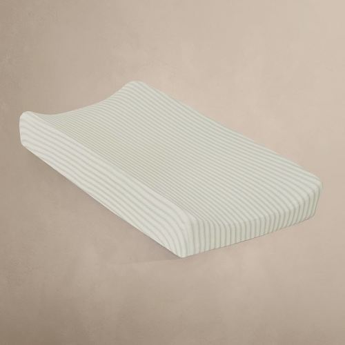 Oilo Changing Pad Cover, Breathable 100% Organic Cotton Fitted Jersey, 300 Thread Count, Machine Wash, Fits Standard Changing Pads (32" x 16"), Heirloom Organic Collection, Sea Moss Sage Green Stripe