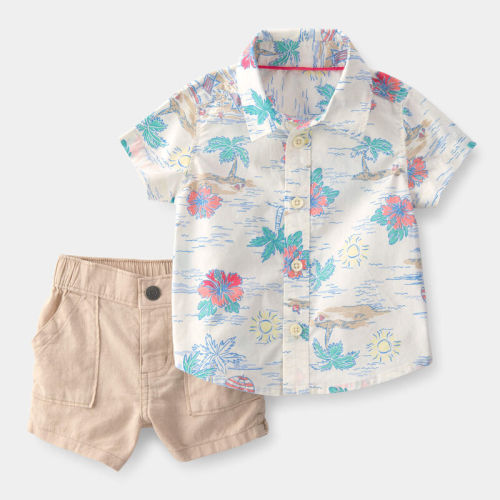 Baby Boy 2-Piece Solid Short-Sleeve Tee & Pant Set - Beige/White | Carter’s Oshkosh Canada