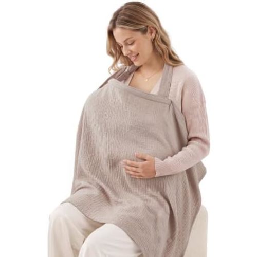 Blissful Diary Muslin Nursing Cover for Breastfeeding, Breathable Breastfeeding Cover up with Arch Neckline for Women, Nursing Apron (Dotted Agreeable Gray)
