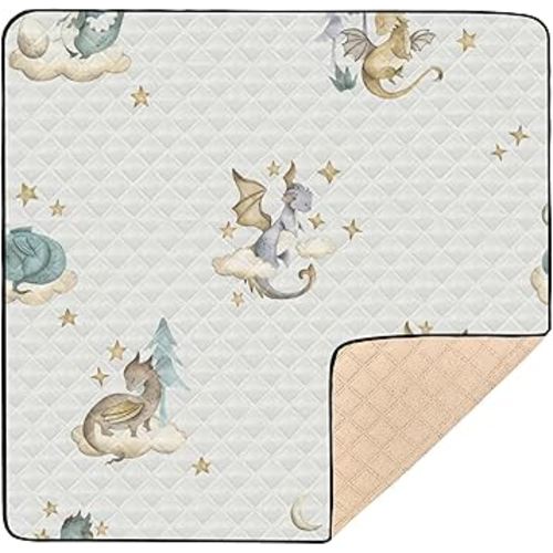 Dragon Animals Watercolor Baby Playmat Washable Playroom Crawling Mat Non-Slip Play Mats for Floor 50x50 Playpen Mat