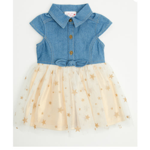 Sugar California Infant Girls' Denim and Tulle Gold Star Dress