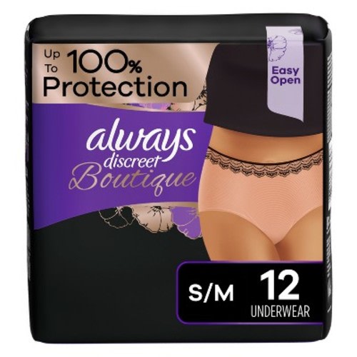 Always Discreet Boutique Maximum Protection Adult Incontinence Underwear for Women - Peach, Size: S/M