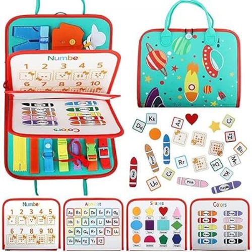 Tibatoes Montessori Busy Board, Tibatoes Montessori Play Board Busy Book for Long Car Rides and Summer Trips Boys Girls (D)