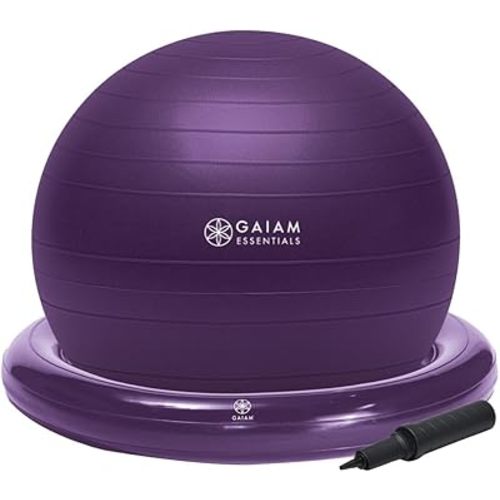 Gaiam Essentials Balance Ball & Base Kit, 65cm Yoga Ball Chair, Exercise Ball with Inflatable Ring Base for Home or Office Desk, Includes Air Pump