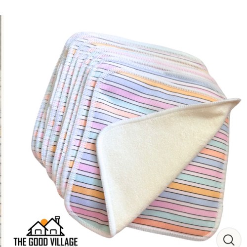 10-Pack Durable Bamboo Cloth Wipes – Easy Spray-Off with Water-Resistant AWJ | Sun-Kissed Stripe