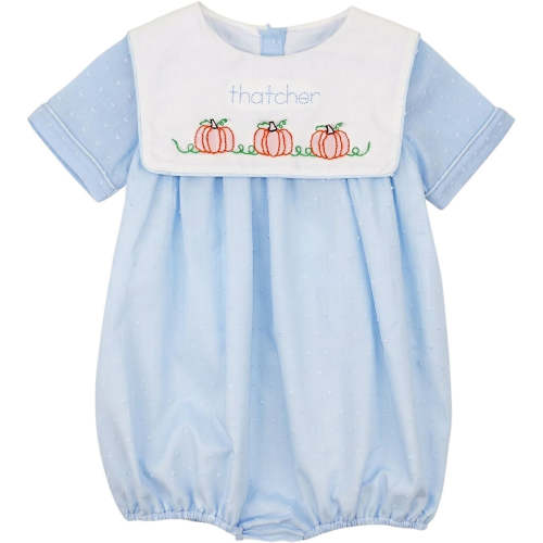 Blue Swiss Dot Embroidered Pumpkin Bubble