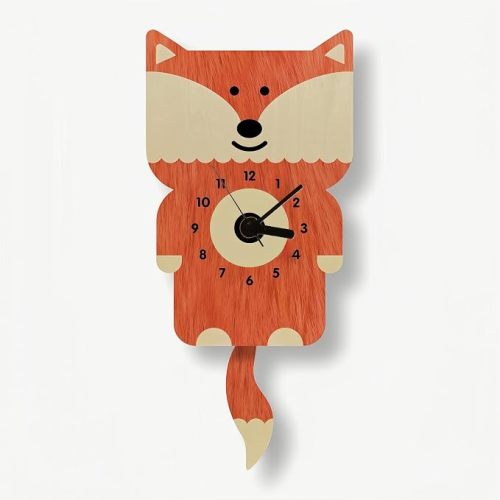 Minimalist Fox Wall Clock for Kids Room Cute Scandinavian Animal Pendulum Clock Silent Non-Ticking Wooden Wall Decor for Nursery Bedroom Baby Room Perfect Mother’s Day