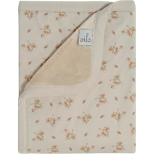 Oilo Floral Baby Blanket, Vintage Flower Baby Blanket with Ultra?Soft Plush Backing & Organic Cotton Jersey Print, Double?Layered 30x40 Blanket for Newborns & Toddlers