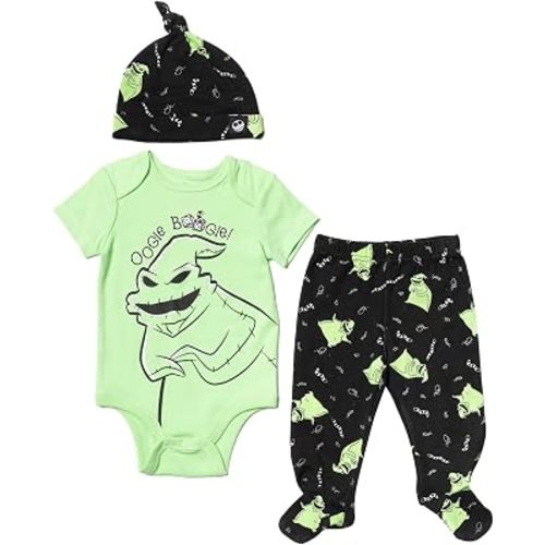 Disney Nightmare Before Christmas Baby Footed Pant and Bodysuit Set with Hat Newborn to Infant