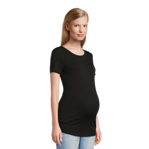 Time & Tru Maternity Non Shirred Tee, S-XXL, Soft Stretch Cotton Blend, Versatile Comfort