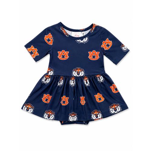 Auburn Blue Aubie 3/4 Sleeve Twirl Bodysuit