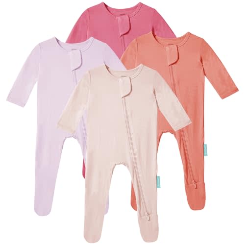 PurComfy Baby Zipper Footie Pajamas, Supersoft Bamboo Rayon Baby Footed Pjs Boy Girl 0-3-6-9-18-24 Month Coverall Sleepers