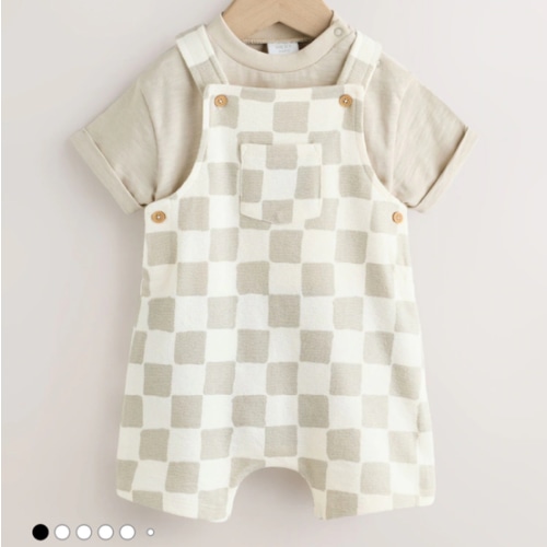 Buy Grey/Neutral Checkerboard Jersey Dungarees and Bodysuit Baby Set (0mths-2yrs) from Next USA