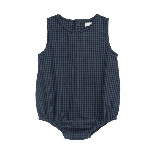 Organic Cotton Bentley Playsuit - Tiny Gingham Maritime