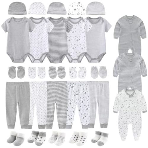 28 Pack Unisex Baby Layette Set Boy Girl Pants+Rompers+Short Sleeve Bodysuits+Hats+Gloves+Socks New Born Outfit