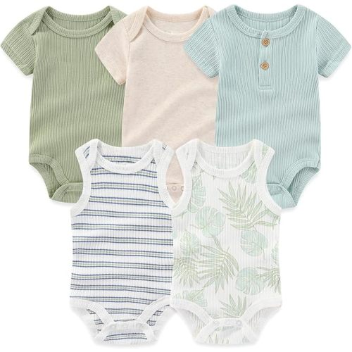 Newborn Baby Short Sleeve Bodysuits Cotton One-Piece Baby Boy Girl Clothes 5-Pack