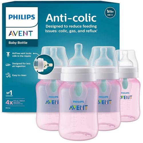 Philips Avent Anti-Colic Baby Bottle with AirFree Vent, Medium Flow, 9 oz