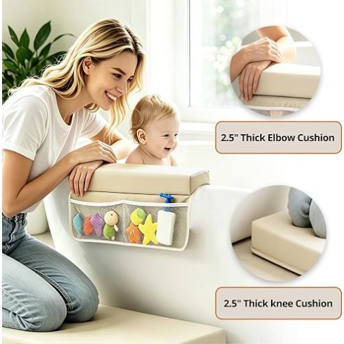 JVEOO Baby Waterproof Vegan Leather Bath Kneeler and Elbow Rest Pad Set