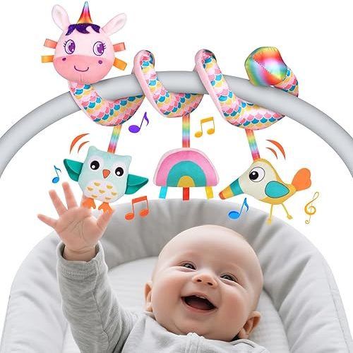 Car Seat Toys for Infants 0-6 months, Spiral Hanging Crib Stroller Activity Toys with Rattles, Baby Car Seat Accessories Toy for Developing Sensory & Motor Skills, Ideal Gift for Newborn Infant
