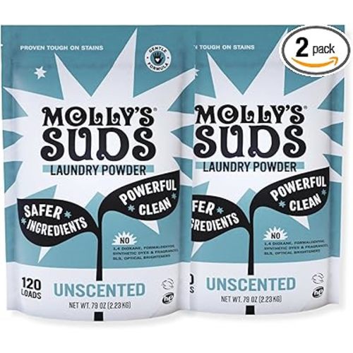 Molly's Suds Original Laundry Detergent Powder | Clean Laundry Detergent Powder for Sensitive Skin | Simple, Effective Ingredients, Stain Fighting | 240 Loads (Unscented)