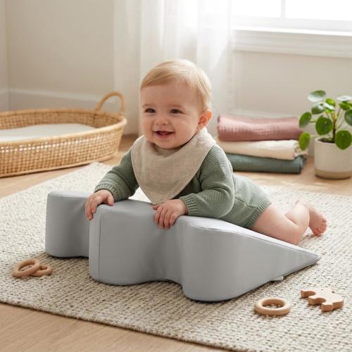Vegan Leather Tummy Time Pillow, Ergonomic Baby Support Cushion for Reflux Relief, Waterproof Infant Play Prop, Newborn Baby Shower Gift