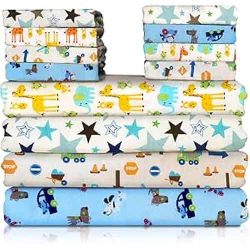 Omilion Receiving Blanket for Baby – 4 Pack – 30 inch x 30 inch – 100% Flannel Cotton - Mixed Patterned Designs – Includes Infant Washcloth 30 Pack