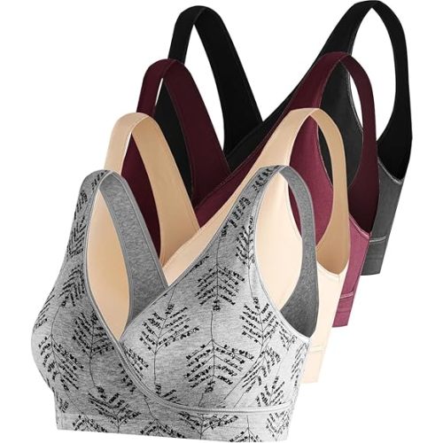 SUIEK 4 Pack Nursing Sleep Bra Maternity Bralette Breastfeeding Comfort Cotton Bras