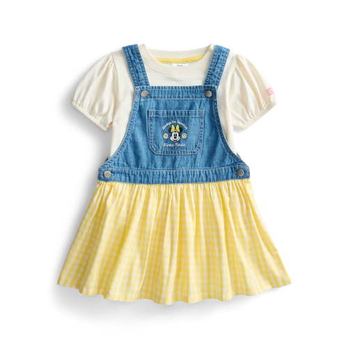 Minnie Mouse Toddler Girls Denim Gingham Skirtall and Puff Sleeve Tee Set, 2-Piece, Sizes 12M-5T