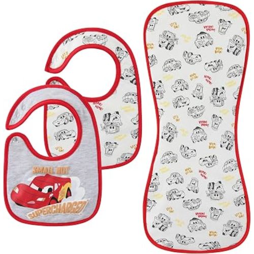 Disney Cars McQueen 3 Piece Baby Bib and Burp Cloth Set for Newborn Infant