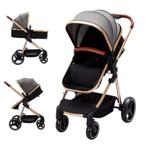 Lightweight 2 in 1 Baby Bassinet Stroller 0-36 Months, Reversible Seat & Umbrella, Foldable Compact Travel Stroller for Infant & Newborn