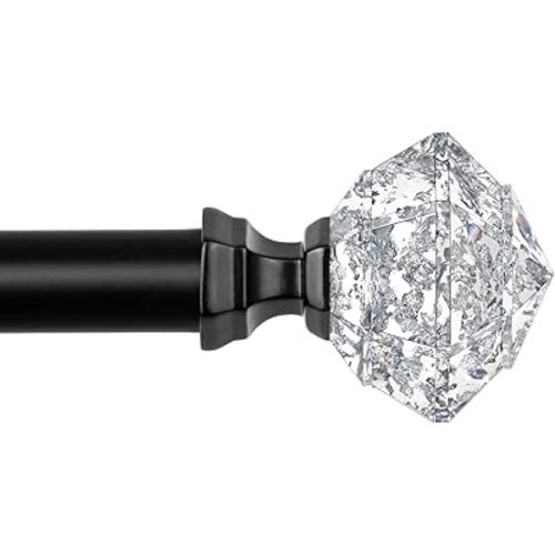 TONIAL Curtain Rods 32 to 58 Inch(2.6 to 4.8 ft), Telescoping Splicing 3/4 Single Rods for Windows 20 to 53 Inch(1.7 to 4.4 ft Decorative Drapery Rod with Translucent Diamond Finial, Black