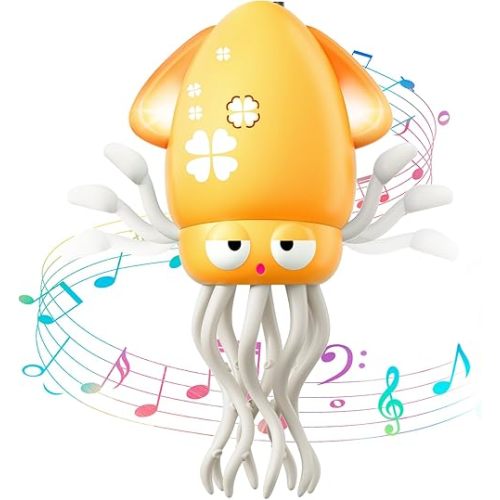 Dancing Squid Baby Toy, Infant Tummy Time Toys for 3-6 Months, Interactive Crawling Octopus with Music & Lights for 6-12, 12-18 Learning Walking Toy for Toddlers 1 Year Old Boys Girls Birthday Gifts